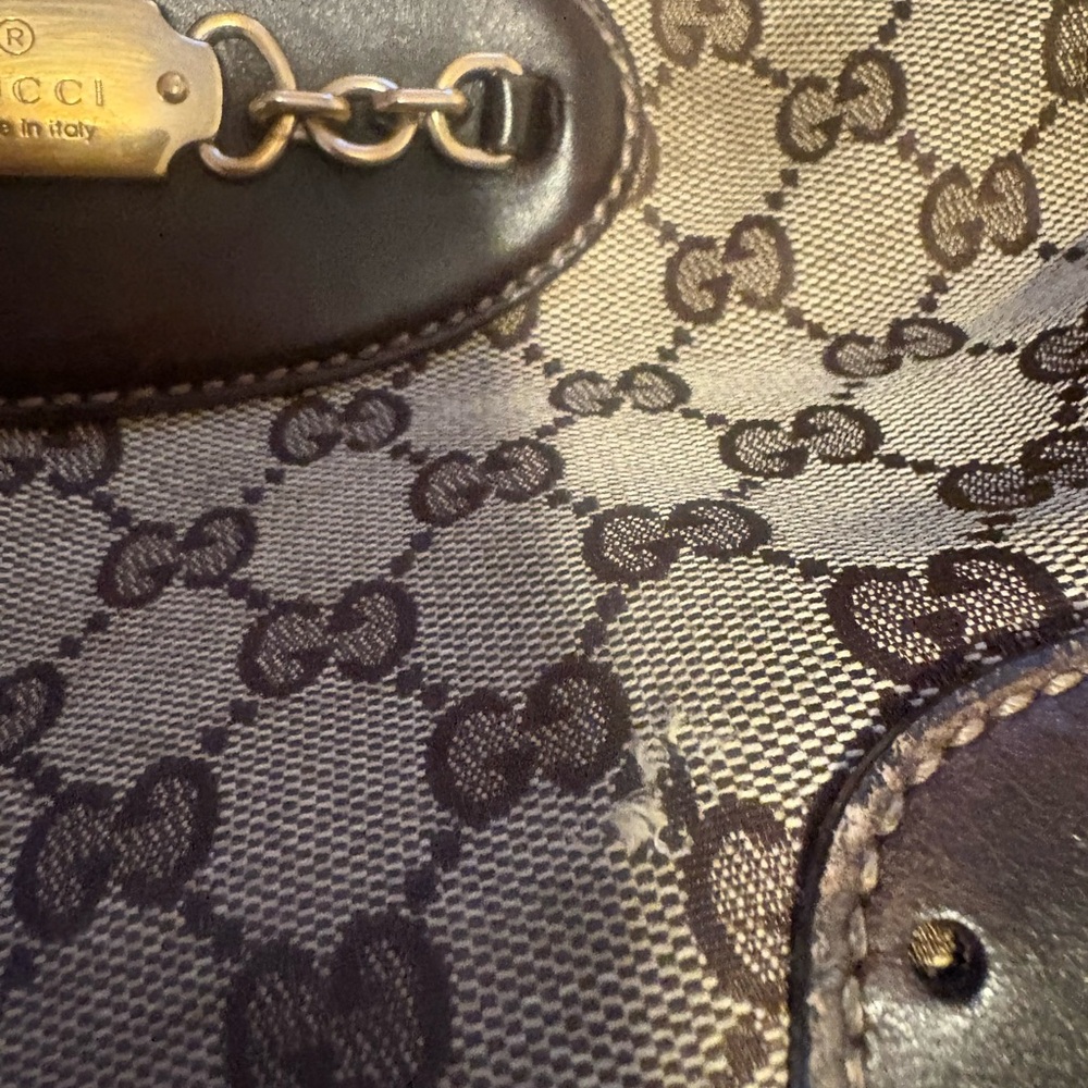 Vintage Genuine Gucci tote , iconic monogram Tan / Brown canvas and leather. - Picture 10 of 14